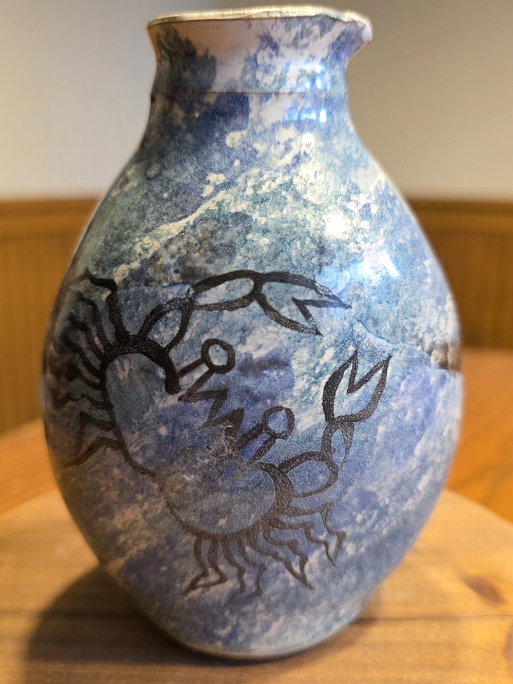 Blue Glaze Crab Vase/Small Pitcher